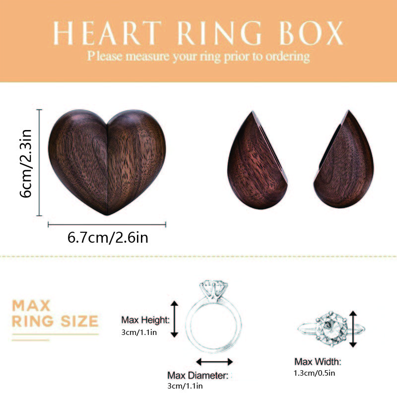 Personalized Heart-Shaped Walnut Ring Box
